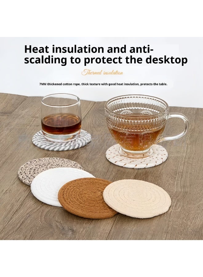 8 Pcs Drink Coasters with Holder, 8 Colors Absorbent Coasters for Drinks Minimalist Cup Coasters Cotton Coaster Set Woven Coasters for Coffee Table Home Decor Bar Housewarming Gift, 4.3 Inch - Image 2